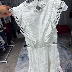 Saints & Secrets Chic White Midi Dress with Lace Accents